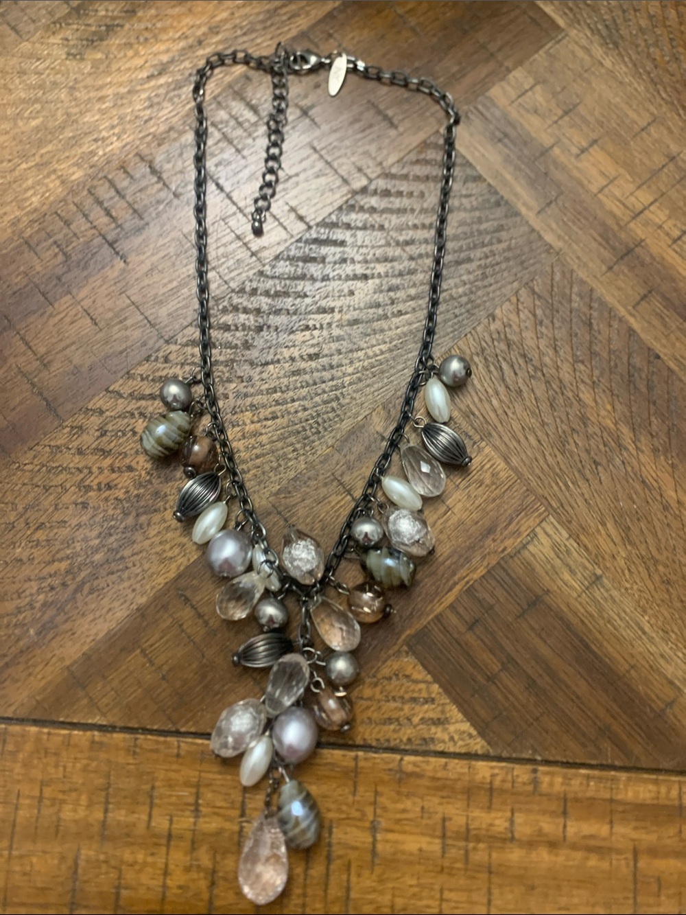 NWOT NY Collection Brown, Cream & Gray Cluster Teardrop Necklace